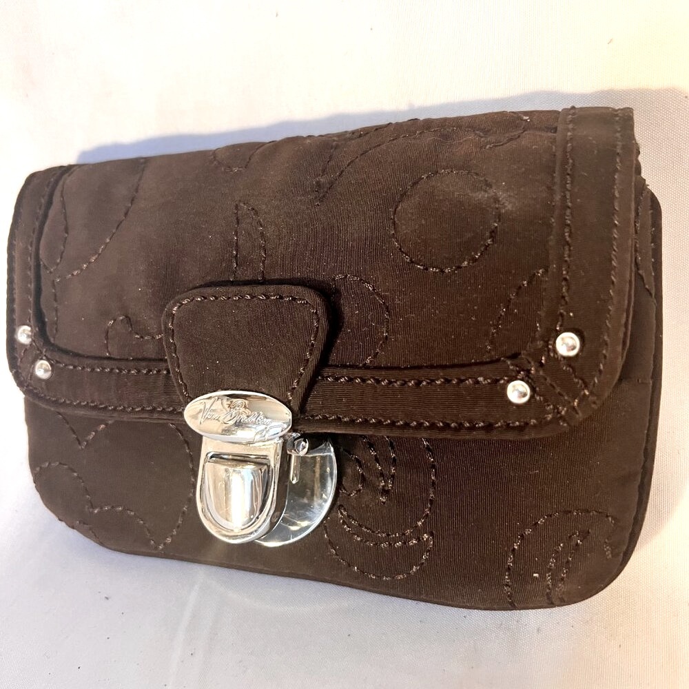 Vera Bradley Espresso ID Holder Wallet/Key Chain-Lobster Clip Mini Pouch-Brown